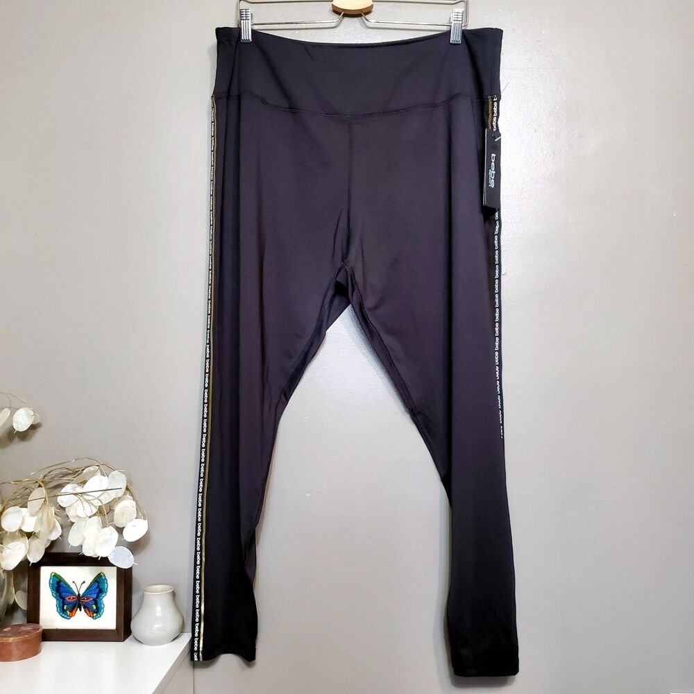 Bebe Sport Activewear Leggings Womens Size 3X Black Gold Logo Athleisure New